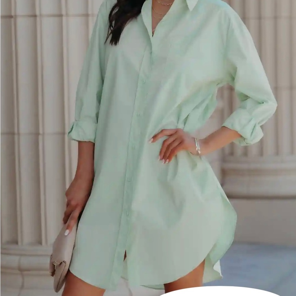 VICI: Harmony Cotton Button Down Shirt Dress - Pistachio - Medium - LIKE NEW - Picture 5 of 8